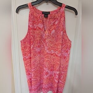 Cynthia Rowley Split Neck Pink Paisley Sleeveless Blouse
